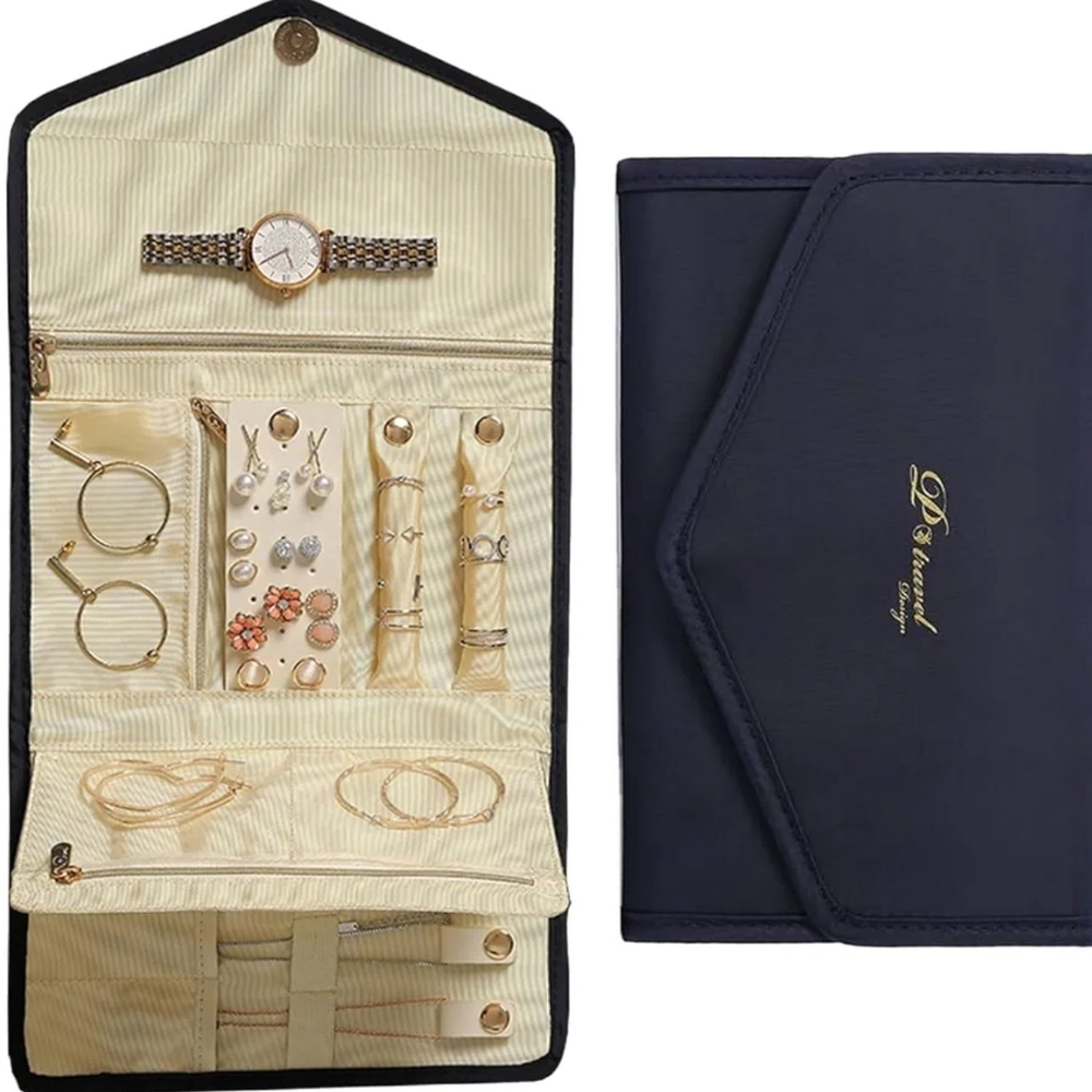 Travel Jewelry Organizer Bag, Foldable Jewelry Roll for Earrings, Necklace, Ect